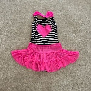 Girl’s Black and White Swim Suit with Pink Skirt - Size: Medium 7-8